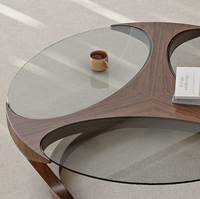 Table basse moderne en bois massif minimaliste pour salon, table basse circulaire en verre