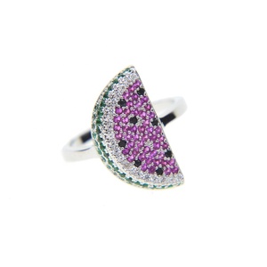 High Quality <strong>Summer</strong> Hot Design Women Jewelry Mix Color Red Green White Cz Delicious Fruit Watermelon Rings - Product Image 1