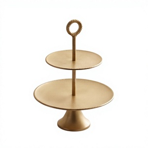 Soporte de Metal de 2 Niveles para Pasteles, Estilo Vintage con Acabado Dorado, Plato para Postres, Centro de Mesa, Directo de Fábrica - Product Image 1