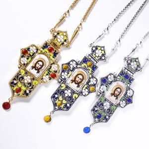 Zd072 טקסי דלוקס אורתודוכסי מתנה רוחנית עיצוב עליון שרשרת צלב החזה עם אמייל ואבני חן - Product Image 2