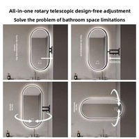 Miroir de salle de bain ovale en alliage d'aluminium, extensible et rotatif à 360°, design créatif inspiré du Feng Shui, version améliorée