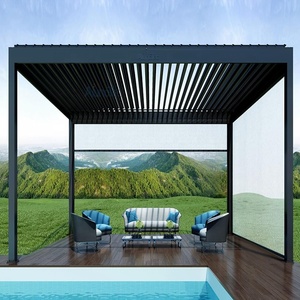 Pergola de jardin moderne en aluminium avec revêtement en poudre, imperméable, à lames orientables - Product Image 2