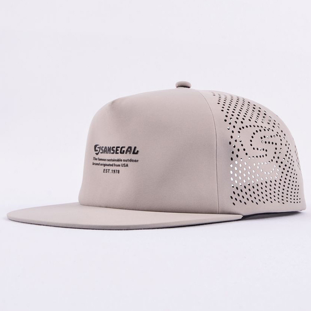 OEM Wholesale Custom Flat Brim Snapback Hat Embroidery Logo Laser Cut Hole Polyester Waterproof Sports Outdoor Unisex All