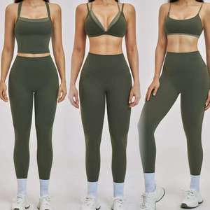 Nouvel ensemble de yoga pour femme : débardeur fitness à séchage rapide, soutien-gorge dos nu à fines bretelles et leggings décontractés pour la course et la gym - Product Image 1