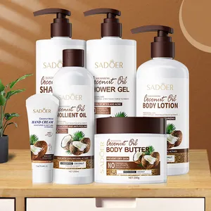 OEM SADOER Private Label Wholesale Coconut Essence Body Wash Care Skin Balancing Whitening Anti Aging Moisturizing Skin Care Set