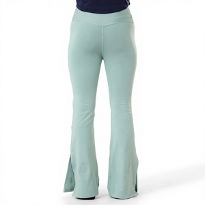 High Waist Full Length <b>Flared</b> Leg Yoga <b>Leggings</b> Solid Color Seamless Spandex Nylon Women Pants - Product Image 1