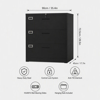 Armoire de classement latérale en acier ignifuge élégante, 3 tiroirs, verrouillable, en métal, pour bureau