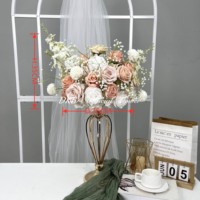 Arrangement floral populaire pour allée de mariage, série Forêt Printanière, roses artificielles en soie rose et vert, fait main, naturel, pour la Saint-Valentin