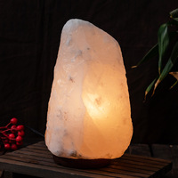Lampe de sel de l'Himalaya naturelle brute blanche de 3-5 kg avec base en bois, purificateur d'air, lumière d'ambiance