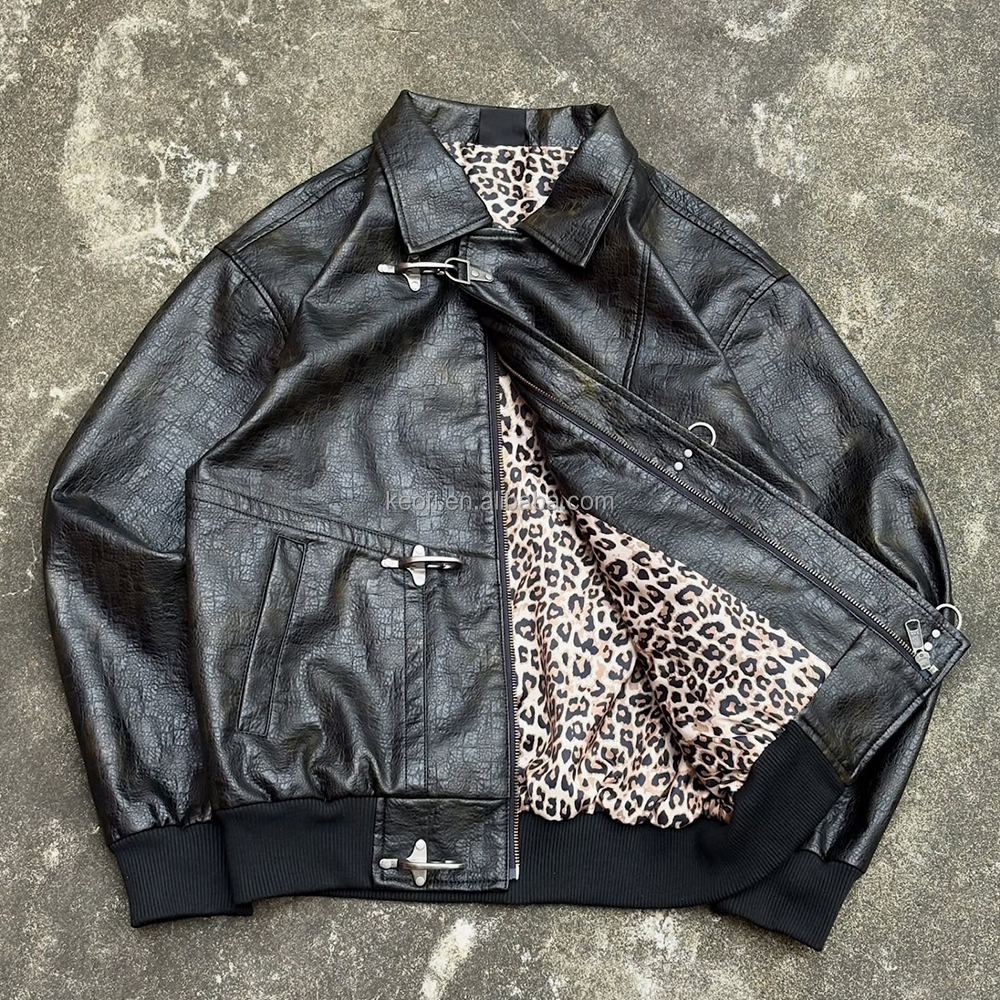 Leopard Print Mens Leather Jacket - New Design Windproof