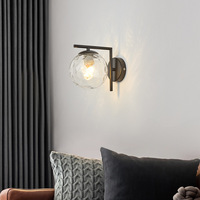 Applique Murale LED Sphérique Moderne Minimaliste Nordique en Verre Côtelé Doré Antique pour Couloir, Chevet, Hôtel et Chambre d'Enfant