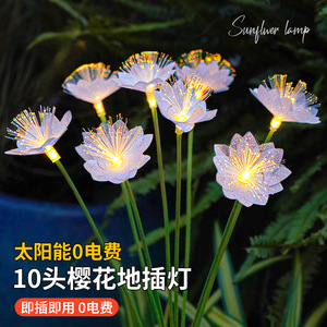 Lámpara Solar Hongyixuan con Diseño de Flor de Cerezo, Luz LED de Fibra Óptica para Jardín, Decoración Exterior - Product Image 1