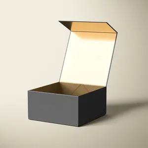 Luxury Magnetic Packaging Folding Shipping Boxes Hard Board Rigid Cardboard Paper Black Box For Small Cloth Business