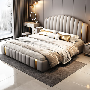 <span class=keywords><strong>Lit</strong></span> Moderne de Luxe Italien Taille Queen/<span class=keywords><strong>King</strong></span> en Cuir Véritable avec Cadre en Bois Léger et <span class=keywords><strong>Rangement</strong></span> pour Chambre Principale ou Hôtels - Product Image 4