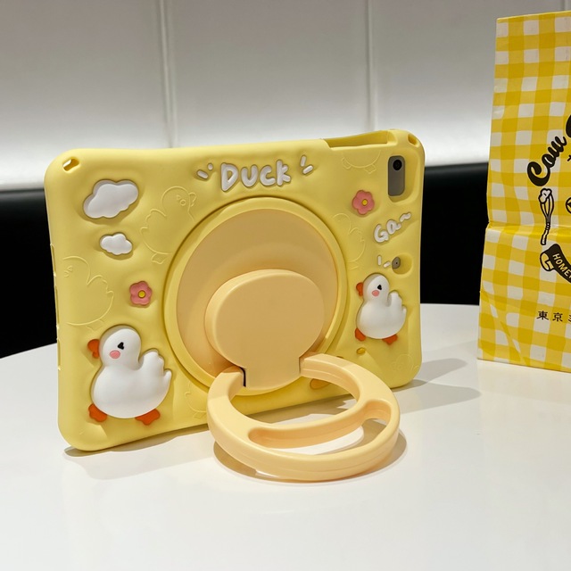 Yellow Duck 360 Degree Rotating Back 10.2 Inch iPad 7th Generation Silicon Tablet Case with Built-in Handle