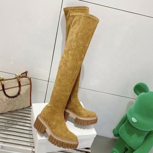 Women New Over the Knee <b>Boots</b> Elastic Flat Bottomed Long High Barrel Stretch Thick Platform Shoes Winter Thigh High Booties - Product Image 6