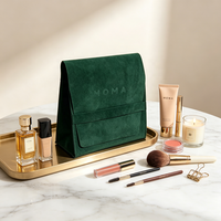 Pochette anti-poussière 3D en daim olive pour cosmétiques, parfums, outils, avec logo personnalisé en relief
