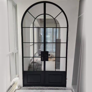 Puertas Francesas de Vidrio Arqueadas con Doble Bisagra y Rejilla, Marco de Aluminio, Puerta Interior con Cerradura, Puerta Abatible - Product Image 2