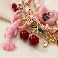 Collier pendentif homard rose Y2K SongYi, ras-de-cou perlé épais, coquillage marin original, nœud cerise
