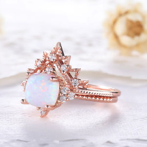 925 Sterling <b>Silver</b> Natural Australian <b>Opal</b> Cz Curved Ladies Engagement Antique <b>Ring</b> Sets - Product Image 4