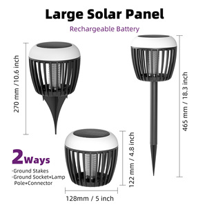 โคมไฟดักยุงพลังงานแสงอาทิตย์ สำหรับภายนอกอาคาร กันน้ำ พร้อมสวิตช์แบบเหนี่ยวนำ 5.5W ไฟ LED สำหรับสวน - Product Image 3