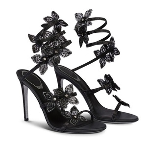 Sandales à talons aiguilles haut de gamme pour femme, ornées de fleurs et de diamants brillants, avec brides sexy à la cheville et bout rond ouvert, chaussures de soirée - Product Image 6