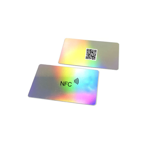 Rainbow Effect Social Media Smart Card Printable Hologram PVC NFC Card With Unique QR Code