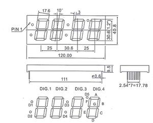 Siêu sáng màu đỏ 1 2 inch 7 đoạn dẫn hiển thị 4 chữ số 1.2 ''phổ biến cathode bảy phân đoạn - Product Image 4