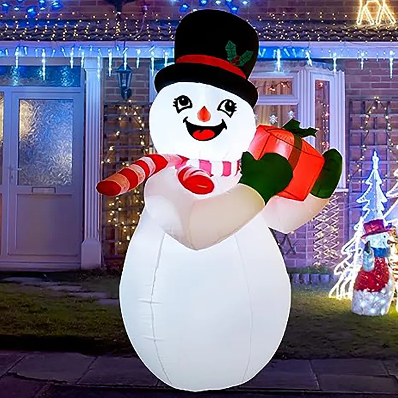 Inflables navideños Muñeco de nieve con una caja Blow Up Decoraciones de patio Liquidación con luces integradas o Navidad Fiesta de vacaciones Interior