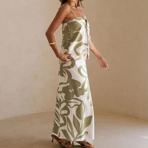 Robe deux pièces à bretelles ajourées à imprimé hawaïen conçue par le fabricant, robe maxi deux pièces en lin de haute qualité - Product Image 6