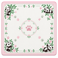 Tapis de Mahjong de Luxe Moderne Américain, Motif Floral en Acrylique Panda, Empreinte de Patte Directionnelle Rose Vert, Design Personnalisé pour 4 Joueurs