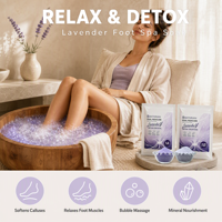 Kit de Pédicure 2 Étapes de Haute Qualité OEM/ODM pour Adultes : Bain de Pieds Effervescent au Sel Volcanique et SPA des Ongles, Élimination des Peaux Mortes à Base de Plantes