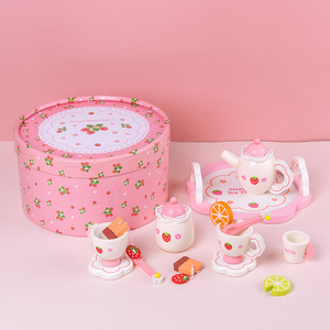 Juego de té de la tarde de fresa blanca para Educación Temprana, <span class=keywords><strong>casa</strong></span> de juegos artificial para niños y cocina, juguetes de madera para niñas pequeñas - Product Image 2