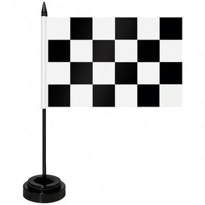 Black White Checkered Desk <b>Flag</b> 12" Solid PVC Pole Eco-Friendly Polyester Mini Office Table <b>Flags</b> with Black Stand - Product Image 1