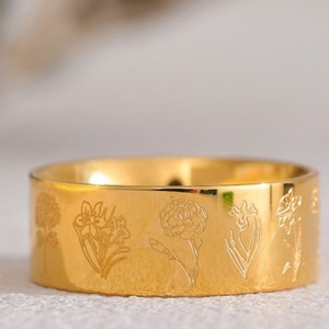 Anillo de Acero Inoxidable Vintage al por Mayor, Anillo Chapado en Oro con Flores Grabadas Personalizadas - Product Image 4