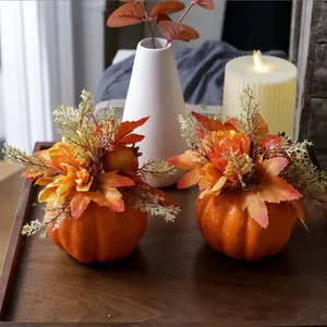 Decorazioni Autunnali con Zucca Artificiale e Crisantemo, Ornamenti per Casa, Tavola, Ingresso e Credenza per Halloween e Ringraziamento - Product Image 2