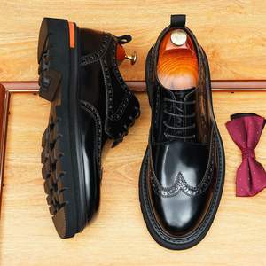 Zapatos de Boda para Hombre con Cordones, Punta Cuadrada, de Cuero Genuino Británico, Suela Gruesa, Diseño de Puntos, Ligeros, Antideslizantes y Transpirables - Product Image 1