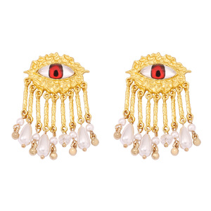 Pendientes de mujer con colgante de ojo texturizado con borla de perla de estilo medieval - Product Image 5