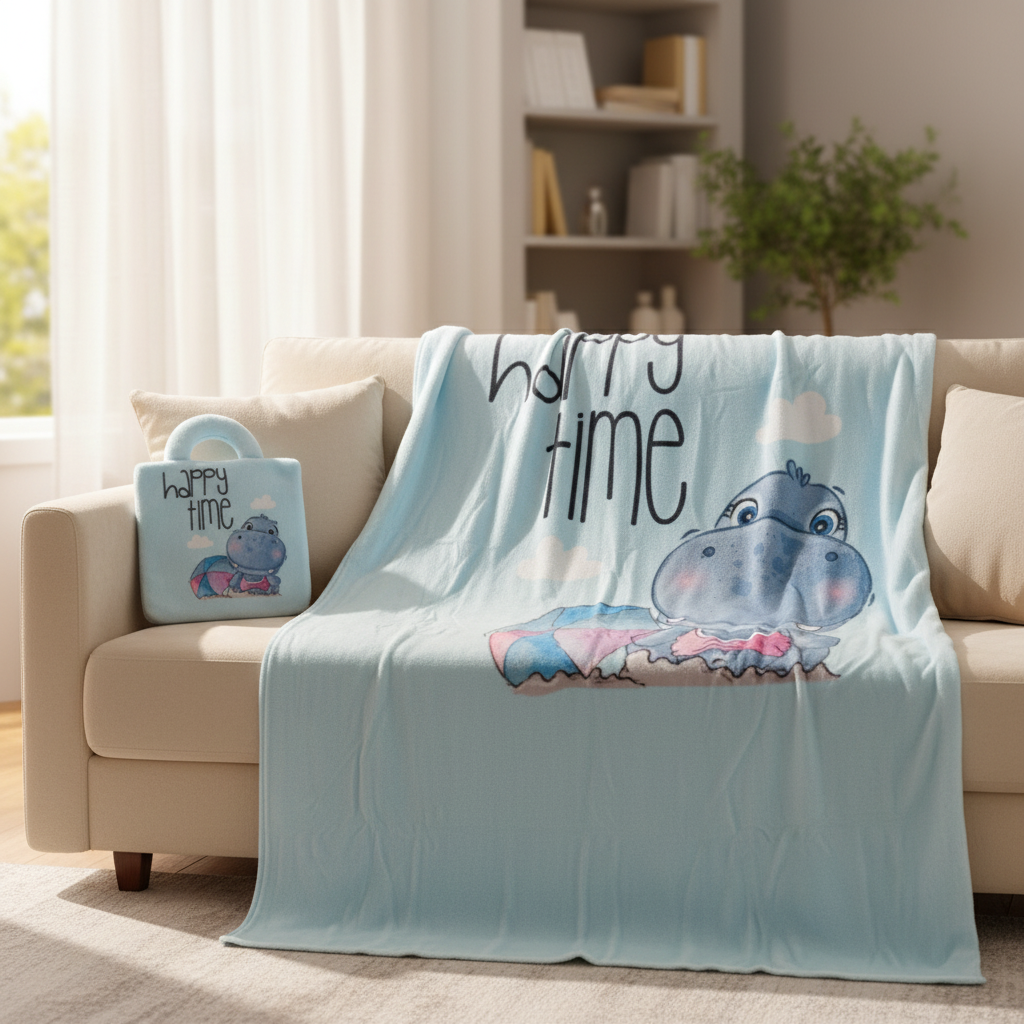 Dual Function Reversible 100% Polyester Single Side Printed Flannel Blanket Multi-Purpose Carry-On Size