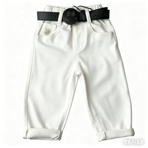 Pantalones de Pierna Recta a Media Pierna para Niños con Cinturón, Pantalones Casuales Cómodos para Uso Diario, Personalización Disponible - Product Image 3