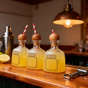 Custom 375ml 12oz Reusable Juice Cocktail Tequila Drinking Cup <b>Cork</b> Lid Plastic <b>Bottles</b> for Drinks - Product Image 1