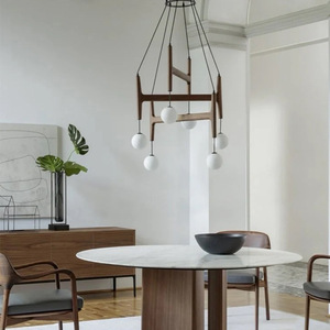 French Style Vintage Loft Chandelier Solid Wood Round <b>LED</b> Pendant <b>Light</b> For Living Room Dining Room Modern Design - Product Image 2