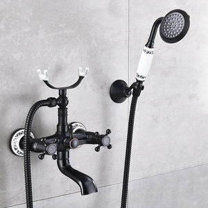 Robinet américain en laiton massif à 3 poignées avec mitigeur, ensemble de douche mural brossé avec jets pluie, cascade et massage pour appartement et <span class=keywords><strong>WC</strong></span> - Product Image 3