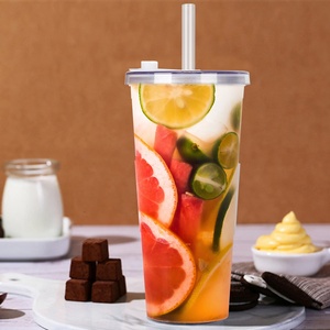 24oz double wall leakproof smoothie beverage custom tumbler plastic cups with straw
