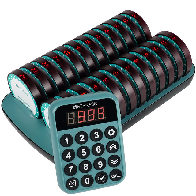 Restaurant Wireless Buzzers System With 24 Coaster Pagers for Restaurants Food Trucks Bars Retekess TD168R