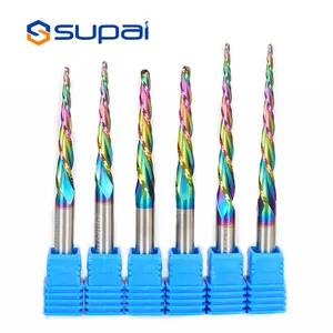 SUPAL 2/3/4 Flutes CNC Carbide Spherical Taper End Mill Conical Ball Nose Bit Tool Router Bits For Carving Wood Cutter Milling