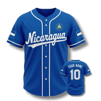 Maillot de baseball personnalisé brodé style équipe nationale nicaraguienne avec emblème et couleurs du drapeau OEM POD Nom et numéro personnalisés