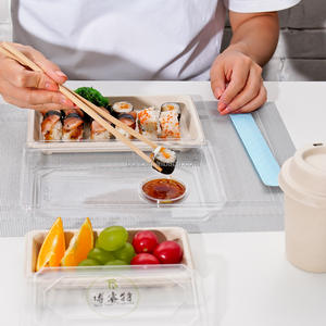 Assiette à sushi en bagasse de canne à sucre de qualité supérieure, logo personnalisé, plateau de service biodégradable de qualité alimentaire pour la restauration japonaise et la promotion de marque - Product Image 2
