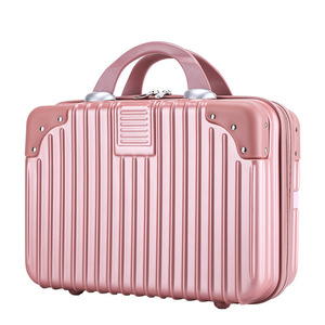 Retro 14 Inch <b>Makeup</b> <b>Case</b> Portable Cosmetic Bag With Zipper And Soft Handle For Everyday Use White Pink Color Combination - Product Image 5