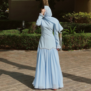 Abito da donna Abaya 2026 di tendenza con ampio orlo e maniche <span class=keywords><strong>a</strong></span> volant, elegante catena in vita con cristalli, abito da sera islamico, abbigliamento musulmano - Product Image 3